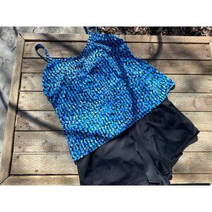 Trimshaper 1-Piece Bathing Suit Blue Black Sz 16